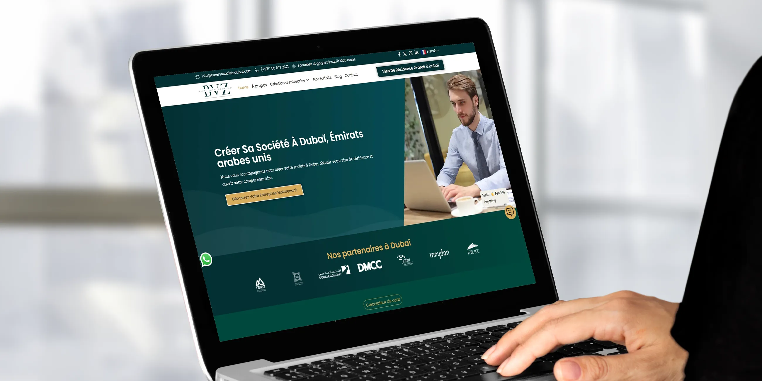 User working on laptop